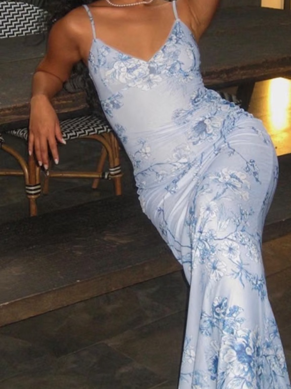 Light Blue Floral Slip Maxi Dress - Picture 3 of 4